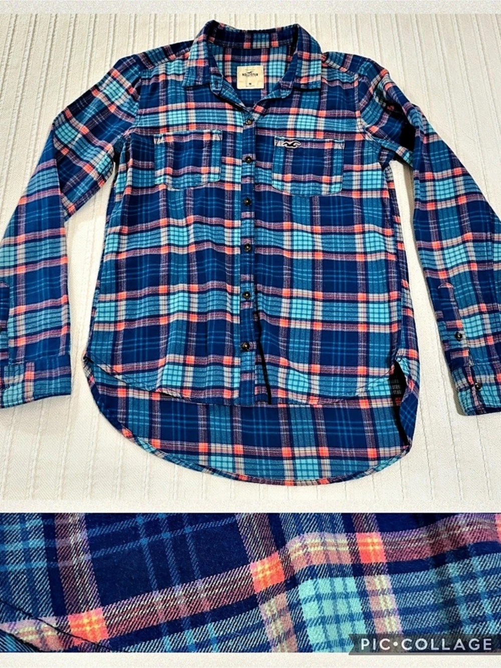 Hollister Plaid Button Down in Blue & Pink